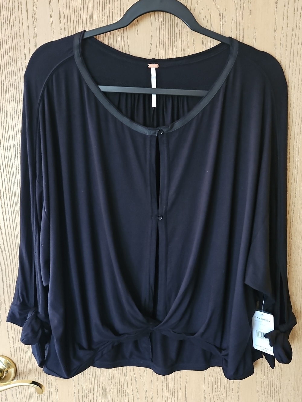 NWT Free People Black Button-Front Knot Hem Tunic